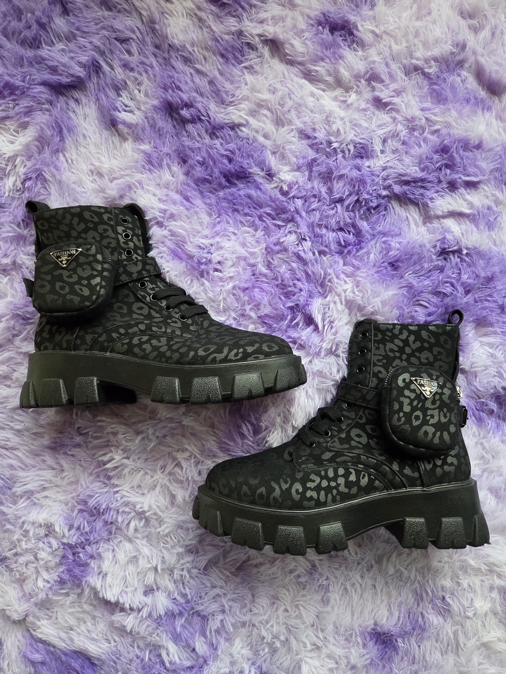 Black & Grey Leopard-Print Boots
